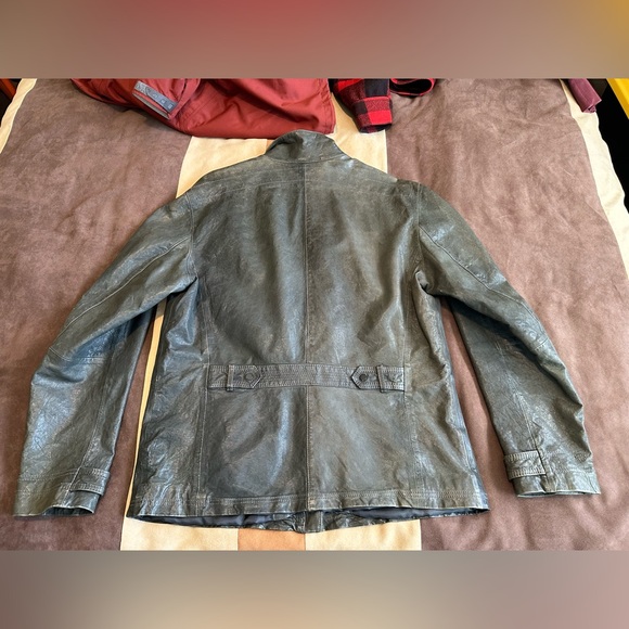 Hugo Boss Orange leather motorcycle jacket, men’s 46R, grey. Must see - Picture 2 of 6